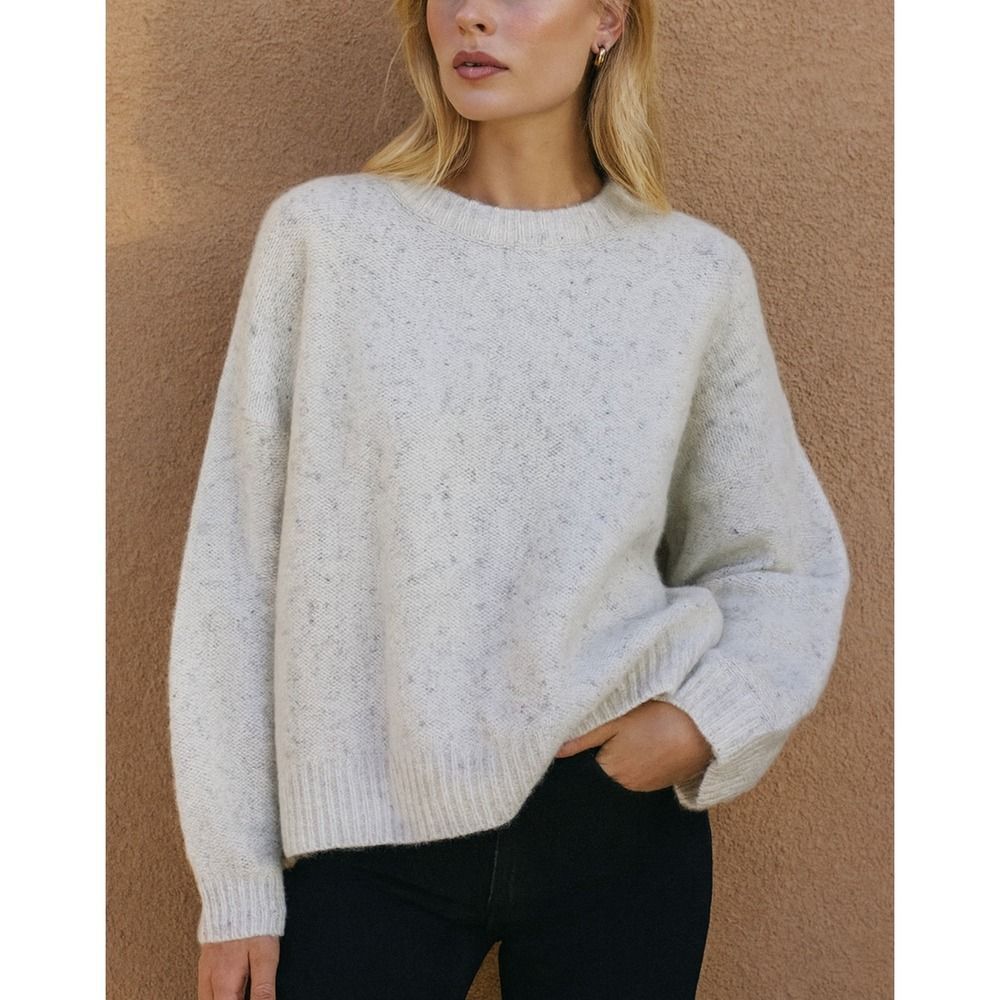 Anne Klein Womens White Silver Crew Neck Pullover Soft Knit Sweater sz XL Cozy